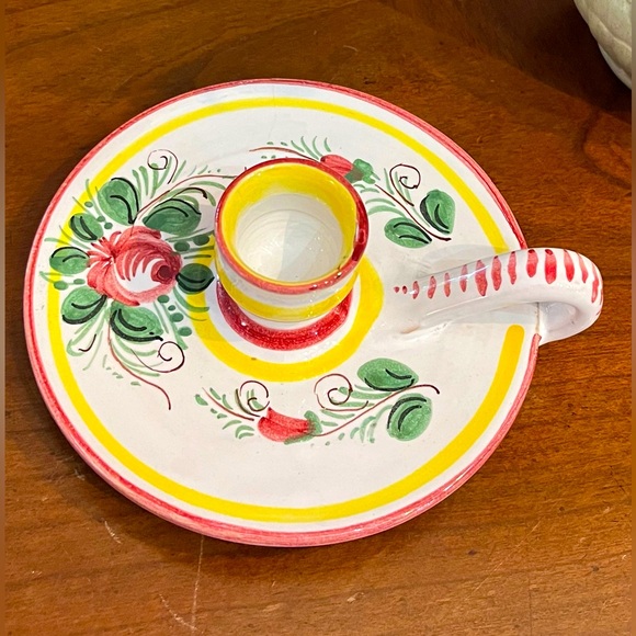 Siena Italian Hand Painted Ceramic Looped Candlestick Holder Decor - Picture 2 of 8